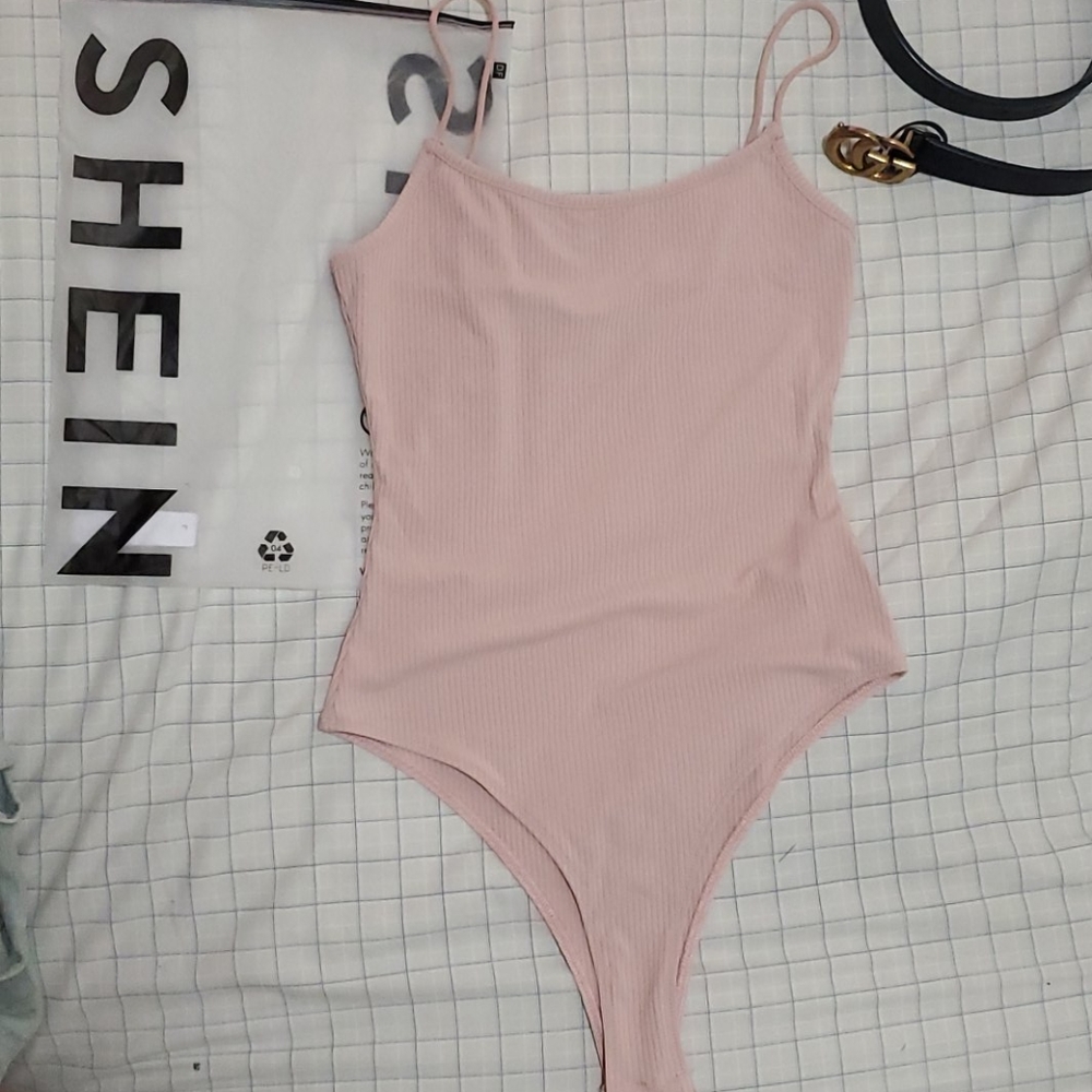 Blush Pink Ribbed Tank Bodysuit